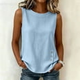 thumbnail image 5 of Ihhxva Women's Cotton Sleeveless Tops Crew Neck Tank Top Side Slit Button Detail Solid Color with Pockets Stretchable Summer Exterior Pocket Fit Closure Casual Work Party Tunic S-2XL, 5 of 9