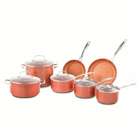 Nuwave Copper 12 Piece Ceramic Duralon Forged Cookware Set with Lids