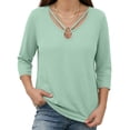 thumbnail image 5 of ClodeEU Women's V Neck 3/4 Sleeve Blouse,Casual Solid Color Top with Keyhole Neck Mint Green,Women's Plus S, 5 of 7