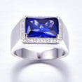thumbnail image 2 of Men's Wedding Engagement Rings 8x10mm Created Sapphire White Cubic Zirconia 925 Sterling Silver Ring Bands, 2 of 7
