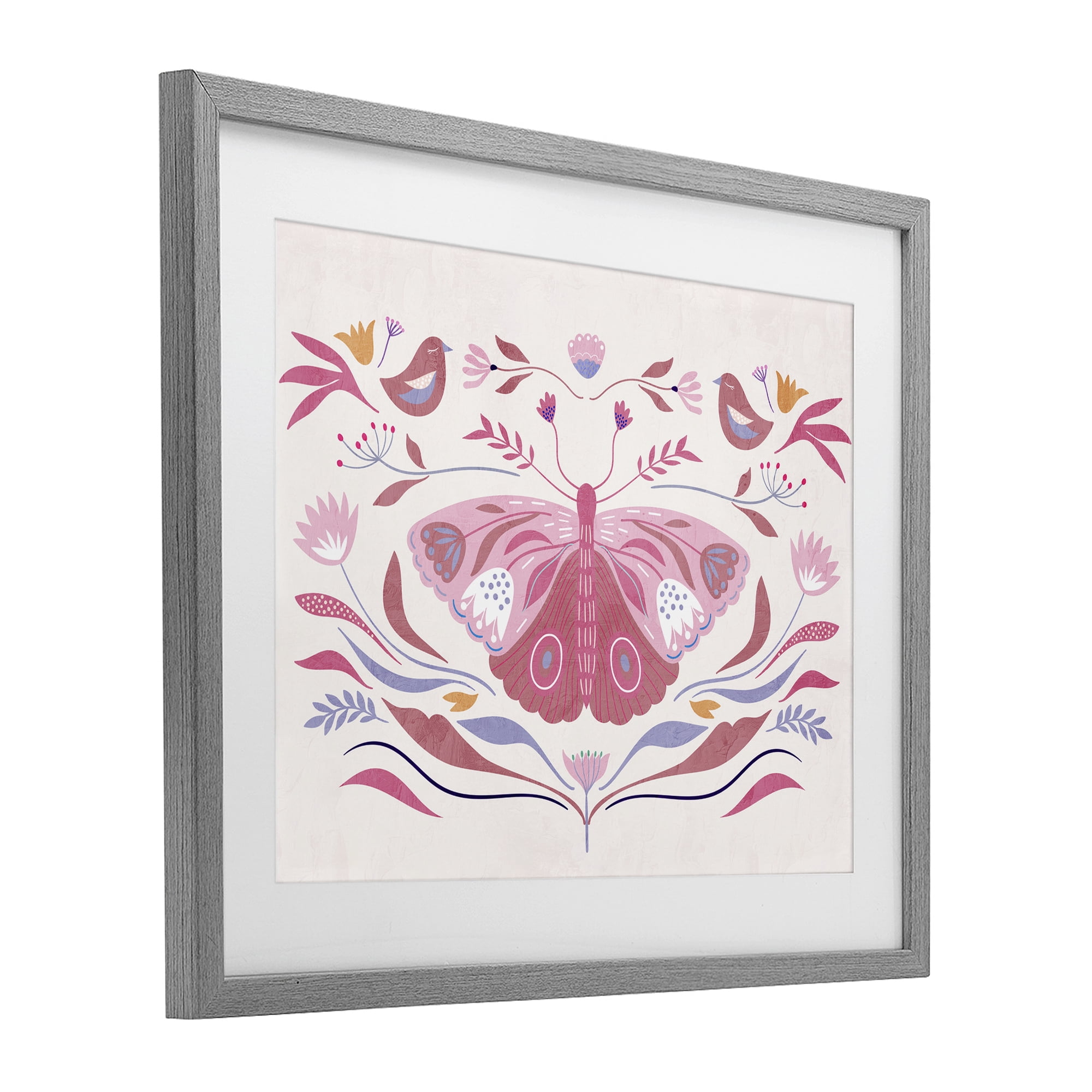 Stupell Industries Pink Boho Butterfly Gray Framed Print Under Glass, design by Kim Allen