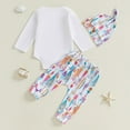 thumbnail image 4 of Kiijoy Girls Outfits Long Sleeve Letter Romper Fish Print Pants Hat 3Pcs Set, Sizes 0-3M, 4 of 8
