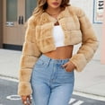 thumbnail image 2 of BiZtdJrK Today'S Sales Of The Day Faux Fur Coats for Women Laple Neck Cropped Winter Warm Outwear Long Sleeve Open Front Casual Teddy Jacket Brown M, 2 of 9