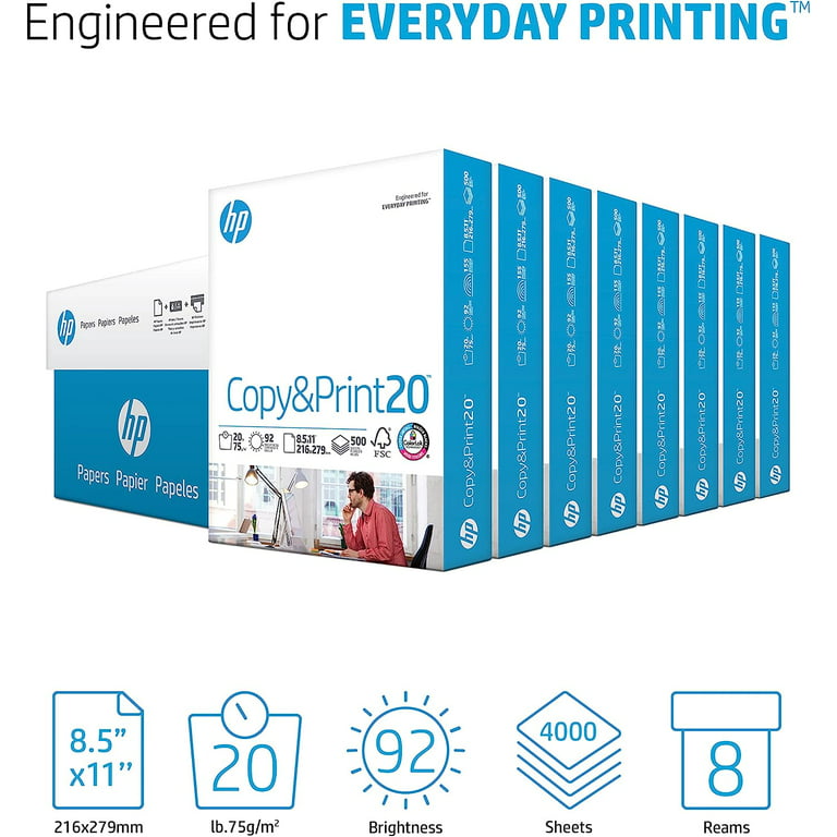 HP Printer Paper | 8.5 x 11 Paper | Copy &Print 20 lb | 1 Pack - 400 Sheets  | 92 Bright | Made in USA - FSC Certified | 200010R