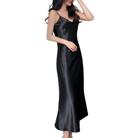 

Women s Satin Sleeveless Nightgowns Dress Summer Spaghetti Strap V-Neck Fishtail Suspender Sexy Solid Color Party Long Dresses