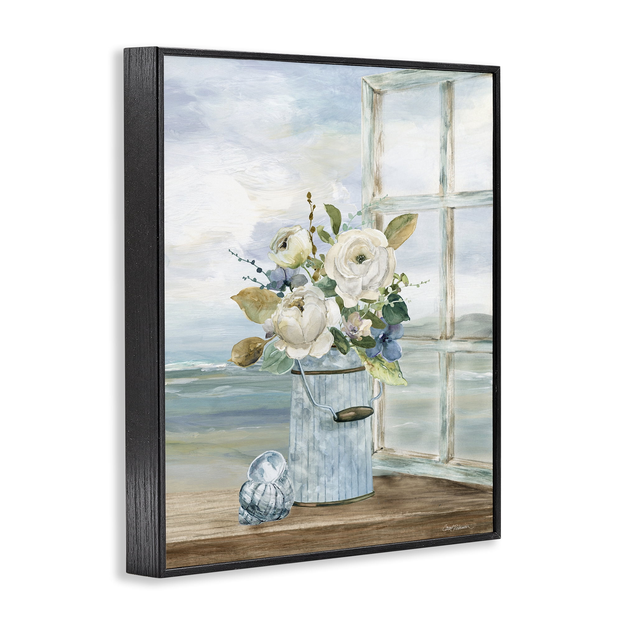 Stupell Industries Seaside Florals on Windowsill Black Framed Giclee Art, design by Carol Robinson