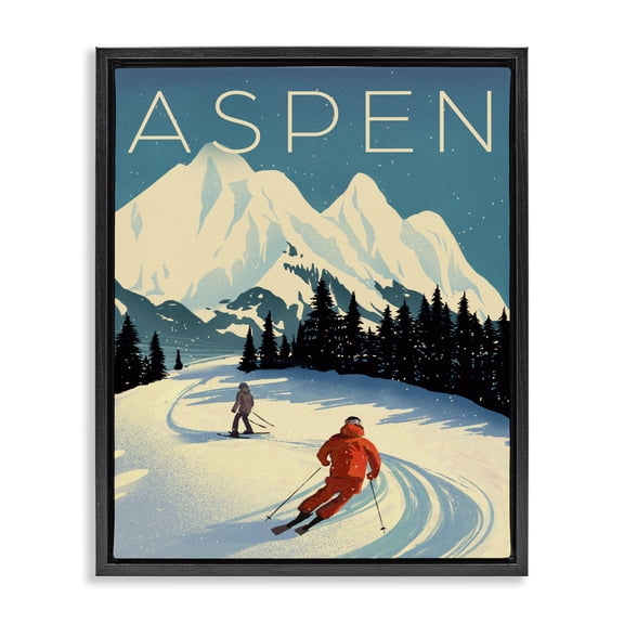 Stupell Industries Farmhouse Aspen Winter Ski Scene Black Floating Frame Canvas Art, 25 x 31, by Ziwei Li
