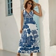 thumbnail image 5 of Blue Willow Chinoiserie Blue And White Porcelain Inspiration Womens Night Club Maxi Dress V Neck Sleeveless Bohemia Long Dresses, 5 of 9