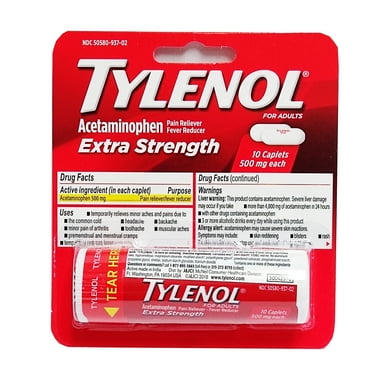 Tylenol Extra Strength Caplets with 500 mg Acetaminophen, 10 ct, Case of 12