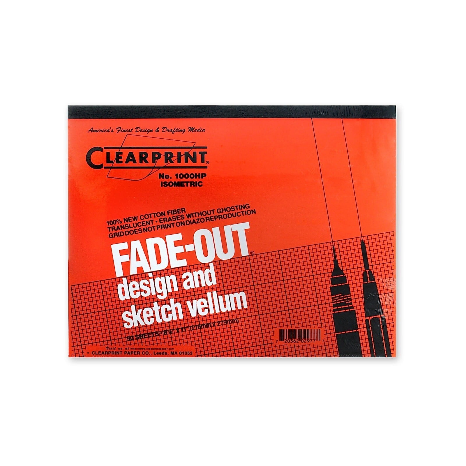 Clearprint 1000H 8.5" x 11" Design Vellum Pad with 4x4 Fade-Out Grid, 16 lb., 100% Cotton, 50 Sheets/Pad