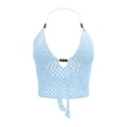 thumbnail image 5 of Wang6 Women’s Y2k Knit Cropped Cami Tops Sleeveless Tie Halter Neck Solid Color Camisole Tops Summer Trendy Crochet Tank Tops 0617liBlue L, 5 of 6