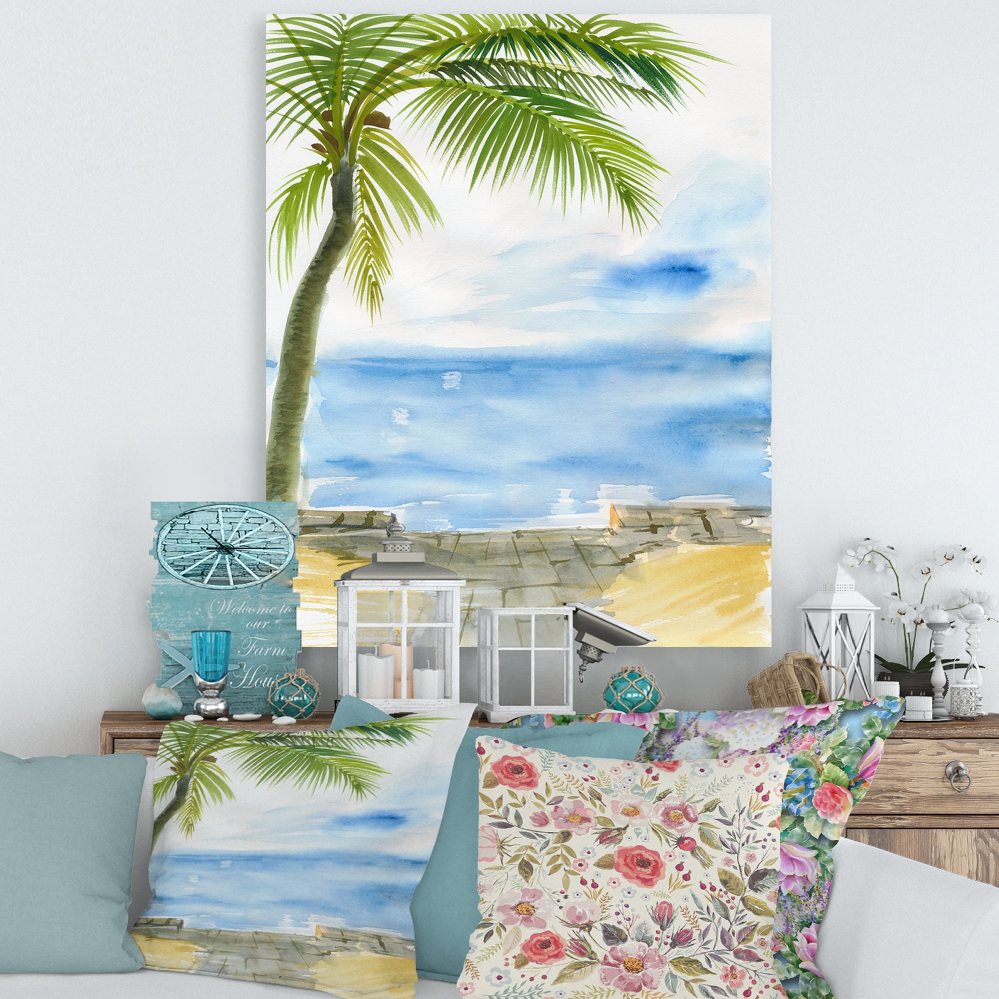 Designart ' Palm Beach Resort At Sunrise II ' Nautical & Coastal Canvas Wall Art Print