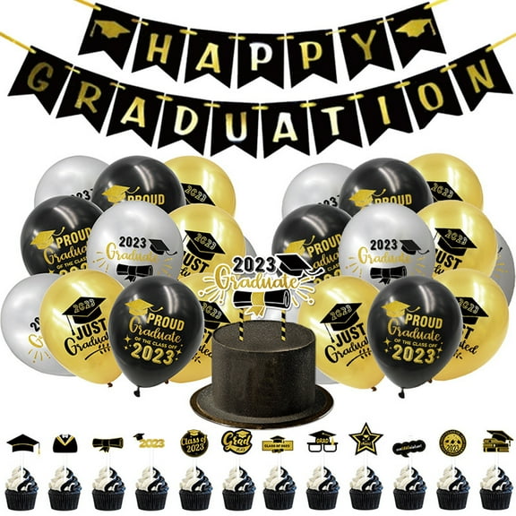 SlaBao Graduation Party Decorations, 2023 Graduation Decorations Include Grad Balloons, Banner, Cupcake Topper, Black and Gold Graduation Party Decorations