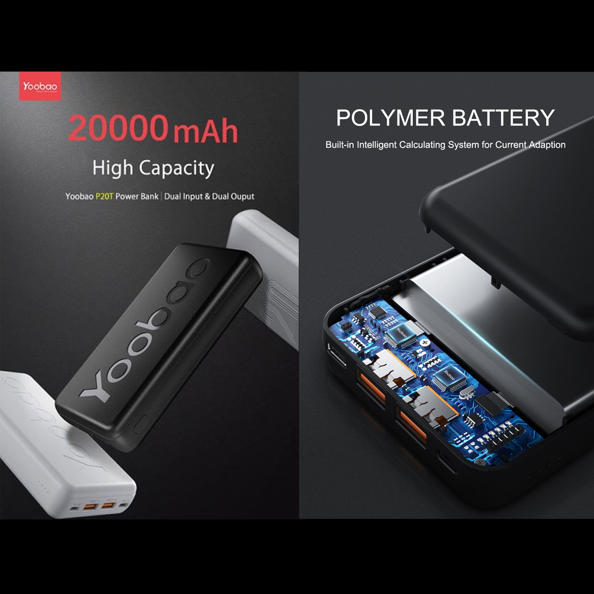 Portable Battery Backup Charger 20000mAh Compact External Power Bank, Compatible with iPhone Samasung Google OnePlus Phones & More Micro & USB-C Battery /Black P20T