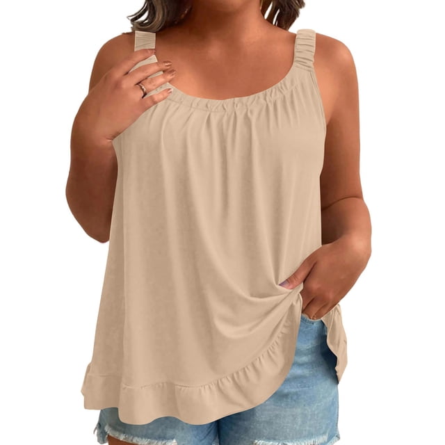 TaTaai Women's Plus Size Sleeveless Top Solid Color Camisole Trim Detail Casual Loose Fit Summer Layering Tank Top Gift
