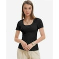 thumbnail image 3 of Womens Scoop Neck Ribbed Knit T-Shirts Slim Fitted Short Sleeve Top Summer Basic Shirt, 3 of 7