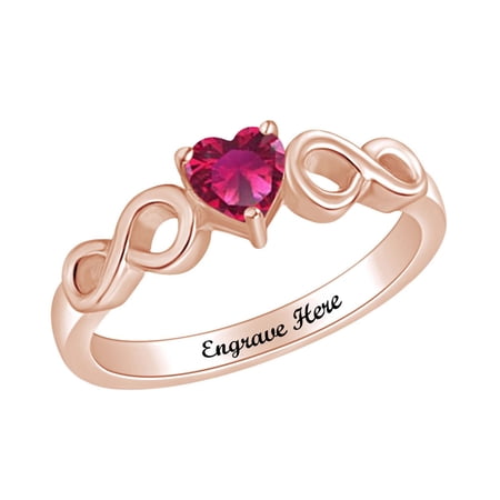 AFFY Personalized Heart Shape Simulated Ruby Infinity Heart Promise Ring in 14k Rose Gold over Sterling Silver-6.5