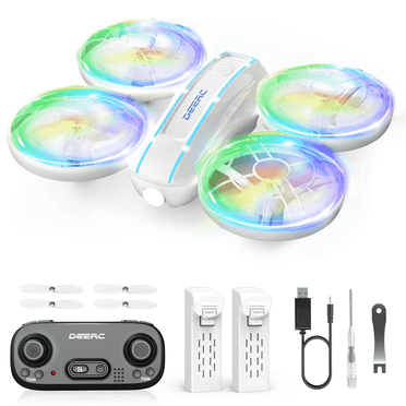 DEERC D33 Mini Drone for Kids and Beginners, LED Lights ,Altitude Hold,2 Batteries,White