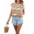 thumbnail image 2 of Women Cap Sleeve Crop Tops Color Block Going Out Crew Neck Knit Trendy Casual Sweater Khaki M, 2 of 9