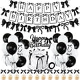 thumbnail image 4 of Black Bow Birthday Party Decorations, Bows Happy Birthday Banner Garland, Ribbon Bow Cake & Cupcake Toppers, Black White Balloons and Satin Ribbon for Women Girls Bows Party Decor, 4 of 7