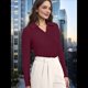 thumbnail image 4 of Camisas de Mujer de Larga, Informales, de Negocios, con Cuello en V, Suéter de Punto Acanalado, Blusas Ajustadas. Vino Tinto XL, 4 of 5