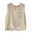 thumbnail image 6 of Men's Solid Color Distressed Frayed Edge Crew Neck Sleeveless Cotton Linen Tank Top, Casual Beach Vacation Vest with Side Pocket, Breathable Lightweight for Summer Beige L, 6 of 7