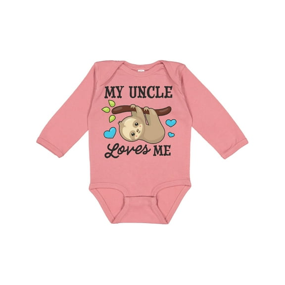 Inktastic My Uncle Loves Me with Sloth and Hearts Boys or Girls Long Sleeve Baby Bodysuit