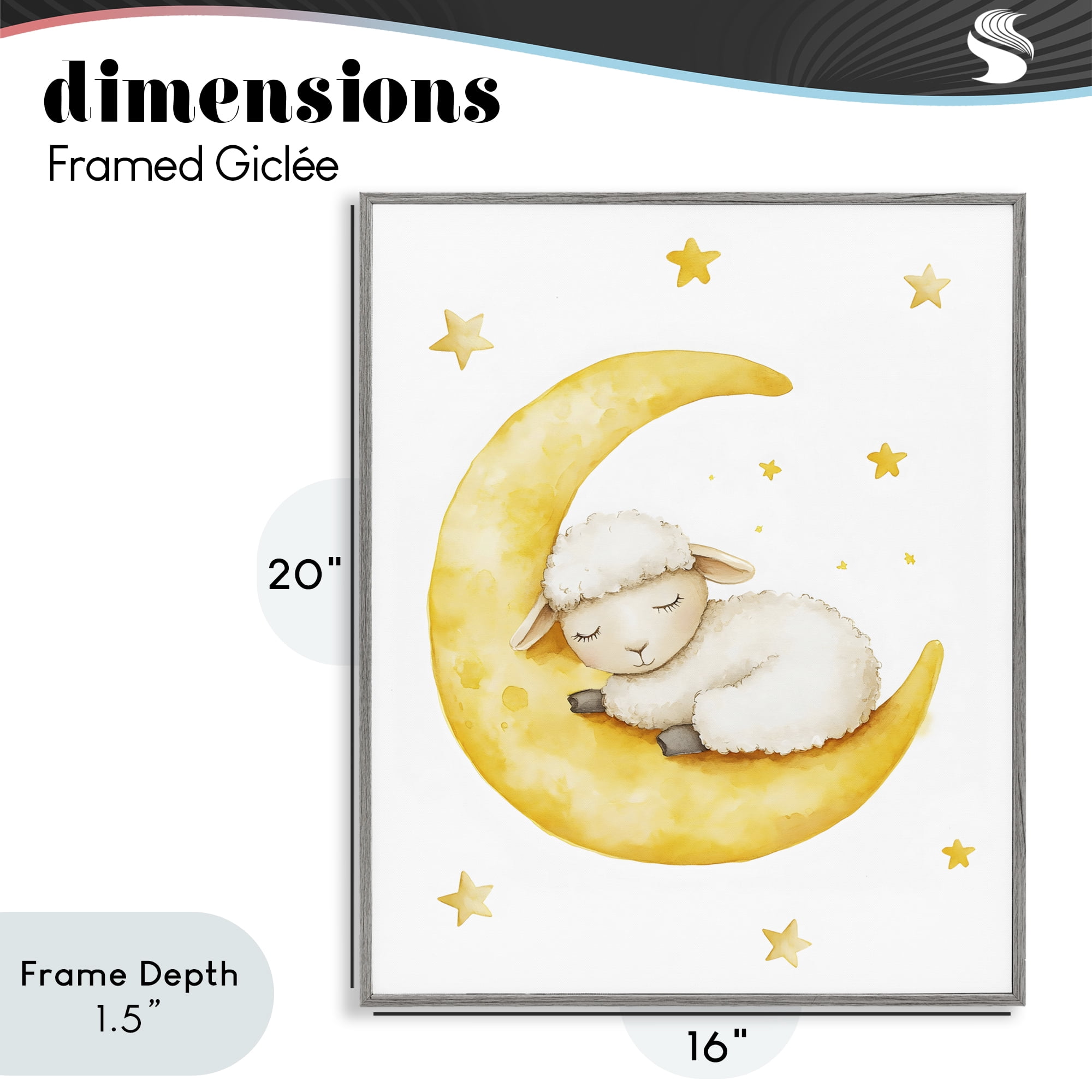 Stupell Industries Sleeping Sheep on Yellow Moon Gray Framed Giclee Art, design by LSR Design Studio