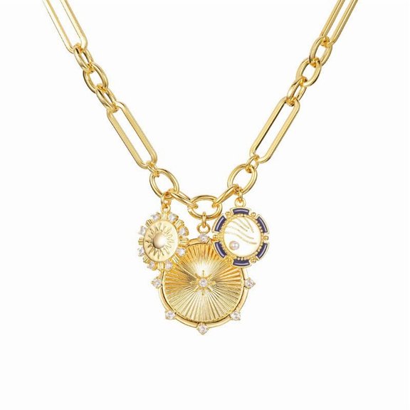 PRIYAL Sun Heart Charm Choker Necklace for Women Men,18k Gold Plated With Zircons Inlaid Pendants,Thick Chunky Paperclip Chain Hip Hop Necklace Unisex Jewelry,Cuban Link Chain for Women Trendy