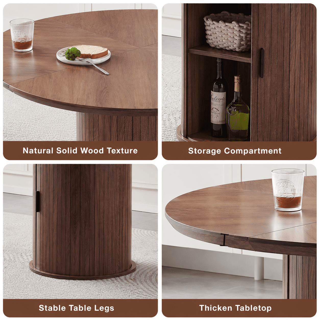 Round Dining Table for 4-6, PAPROOS 47'' Large Wood Kitchen Table, Dining Room Table with Storage & Wide Tabletop, Circle Dining Table Dinner Table for Kitchen Dining Room, Brown(Only Table)