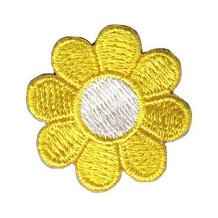 1" Daisy Yellow Petals White Center Patch Flower Embroidered Iron On Applique