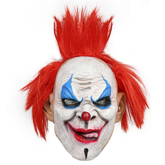 Qiaoxi Halloween Flame Clown Mask Horror Red Nose Clown Latex Headgear Cosplay Dress Up Props for Party