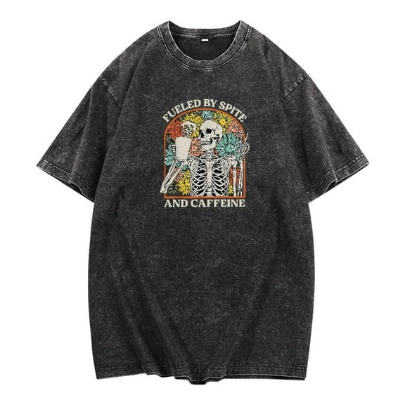 Edgy Graphic Tee - "Fueled by Spite & Caffeine" Sarcastic T-Shirt - Trendy Washed Cozy Vintage Tops for Men & Women