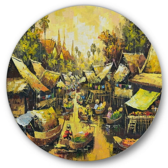 Designart 'Ancient Waterside Life II' Traditional Circle Metal Wall Art 36x36 - Disc of 36