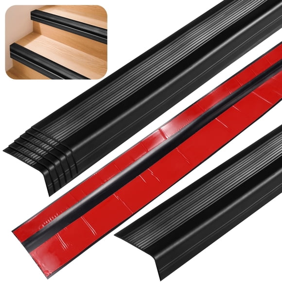 8 Pcs PVC Stair Nosings, Self Adhesive Stair Edge Protectors, Non-slip Stair Step Strips, L-shaped Stair Edge Molding, Waterproof Steps Edge Trims, Suitable for Indoor/Outdoor Stairs