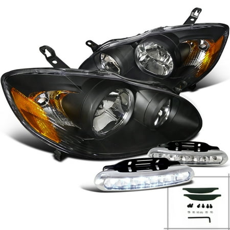 Toyota Corolla Diamond - Spec-D Tuning For 2003-2008 Toyota Corolla Black Diamond Headlights W/ White Led Daytime Fog Lamps (Left+Right) 2003 2004 2005 2006 2007 2008