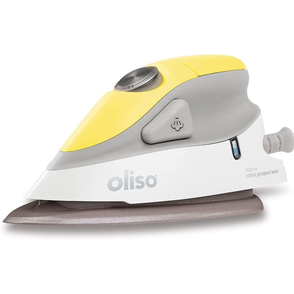 oliso M2Pro Mini Steam Iron with Solemate® – 1000 Watt Dual Voltage Travel Iron for Sewing, Quilting, and Crafting – Ceramic Soleplate, Precision Tip – Butterscotch