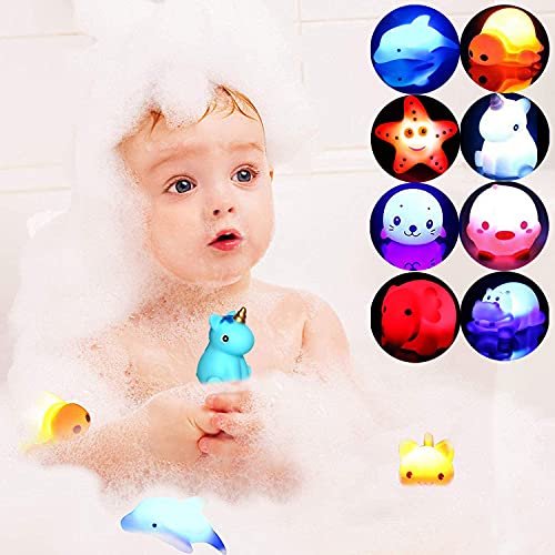 Juguetes de baño, 8 Paquetes de Luz Flotante Piscina Diversión Unicornio Delfín Juguetes, Geolinca Geolinca