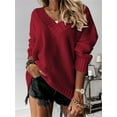 thumbnail image 4 of Long Sleeve Solid V Neck Casual Knit Pullover Sweater, 4 of 7