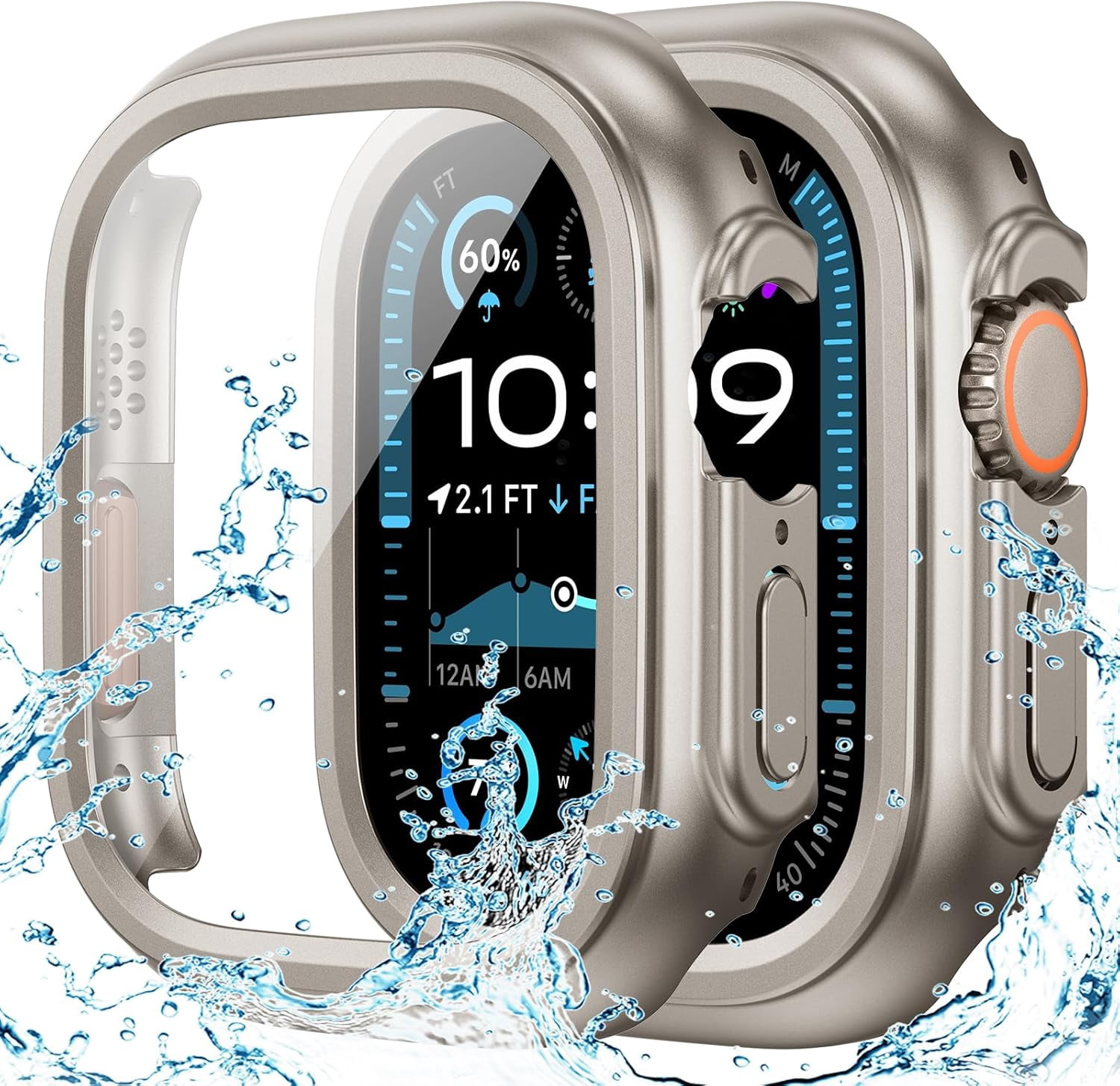 XiHAMA Waterproof Screen Protector Case Compatible with Apple Watch Series 6/5/4/SE 44mm, Hard Bumper with Tempered Glass for Watch Cover