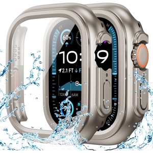 XiHAMA Waterproof Screen Protector Case Compatible with Apple Watch Series 6/5/4/SE 44mm, Hard Bumper with Tempered Glass for Watch Cover