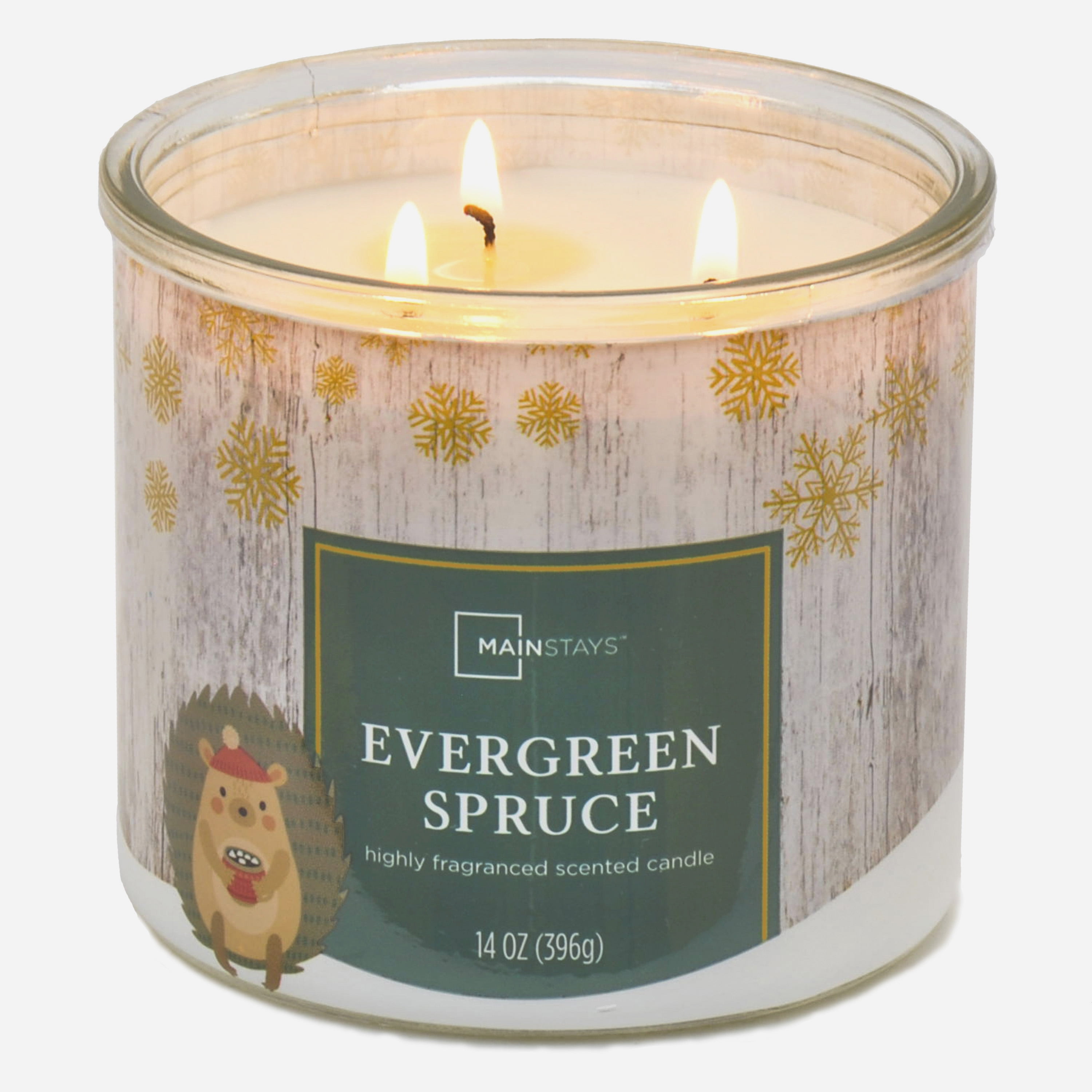 Mainstays Hedgehog Wrapped 3-Wicked Scented Evergreen Spruce candle, 14-Ounce
