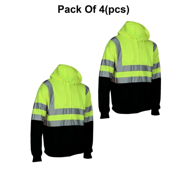Radyan Hi Visibility Men's Construction Safety Hoodies Jacket - 4 Pack, 100% Polyester, Size: Adult