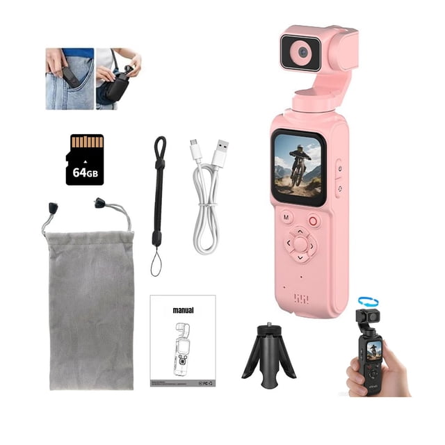 Cámara de video MUOXUEQN 4K WiFi 64MP Rosa para Vlog