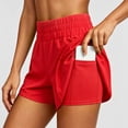 thumbnail image 2 of Tisuna Womens Yoga Shorts High Waist Solid Color Trendy Running Shorts Ladies Straight Leg Sport Athletic Double Layer Shorts Red, 2 of 9
