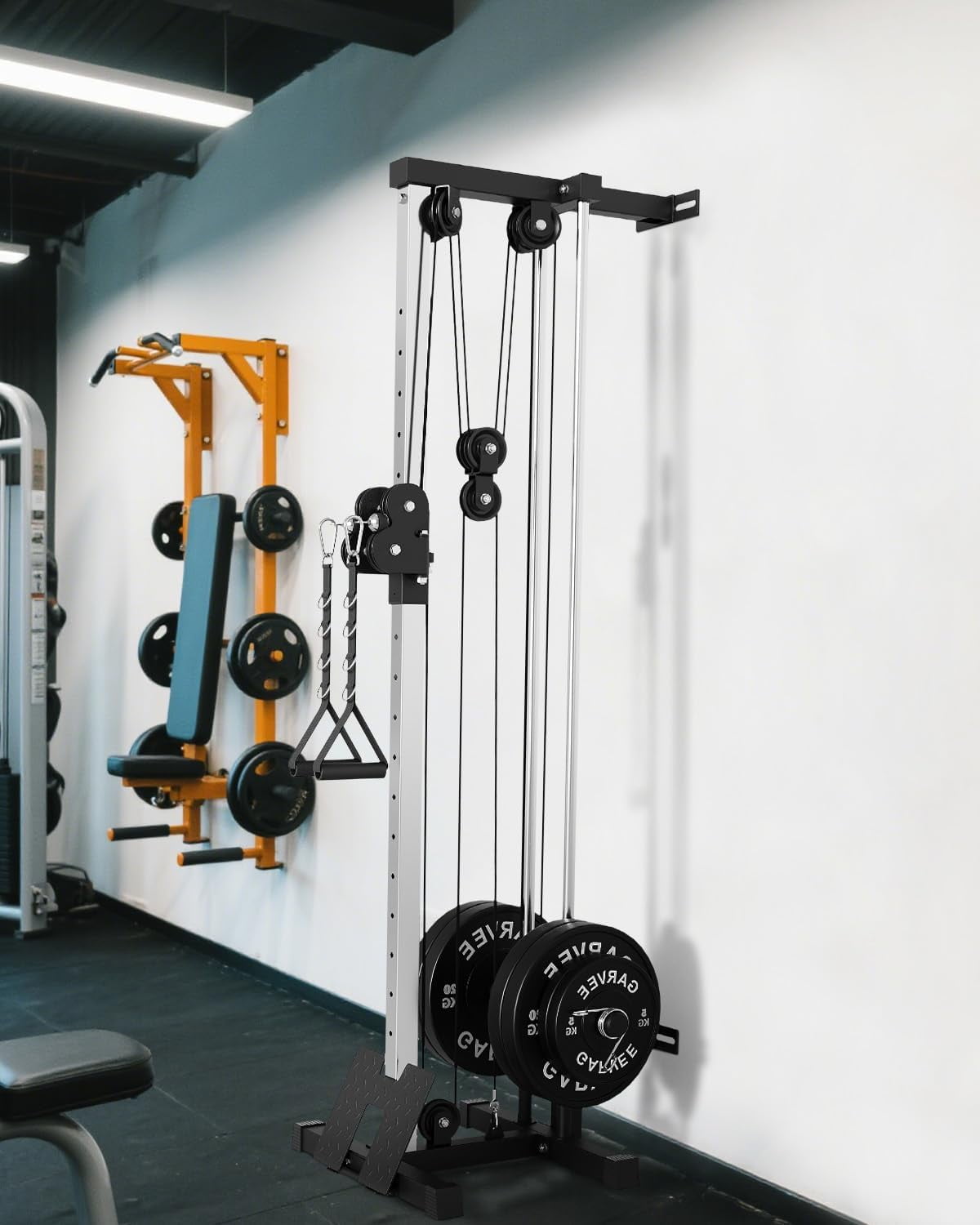 Wall Mount Cable Station, Cable Crossover Machine with 18 Positions, 400LB Capacity, High and Low Cable Crossover Machine for Garage Home Gym