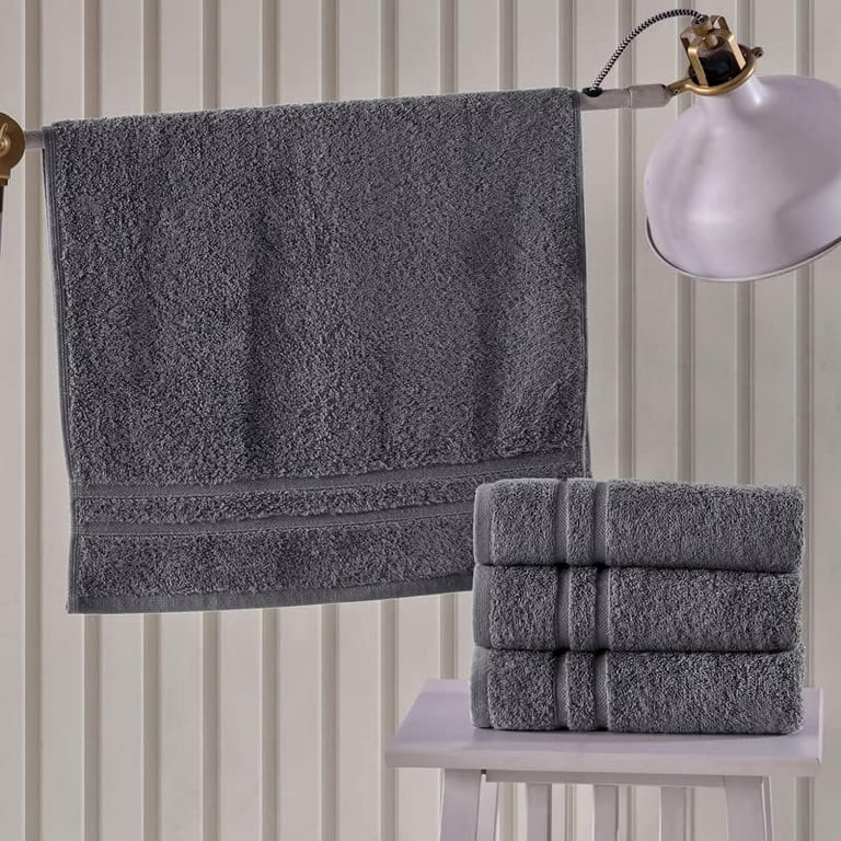 Hammam Linen Hand Towels Set Cool Grey Soft Fluffy, Absorbent and Quick Dry  Perfect for Daily Use 