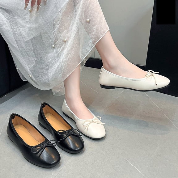 Miluxas Women's Cute Bowknot Ballet Flat Shoes Comfortable Dress Shoes Wear to Work Slip On Memory Foam Loafers Dressy office Shoes Black 9(42)