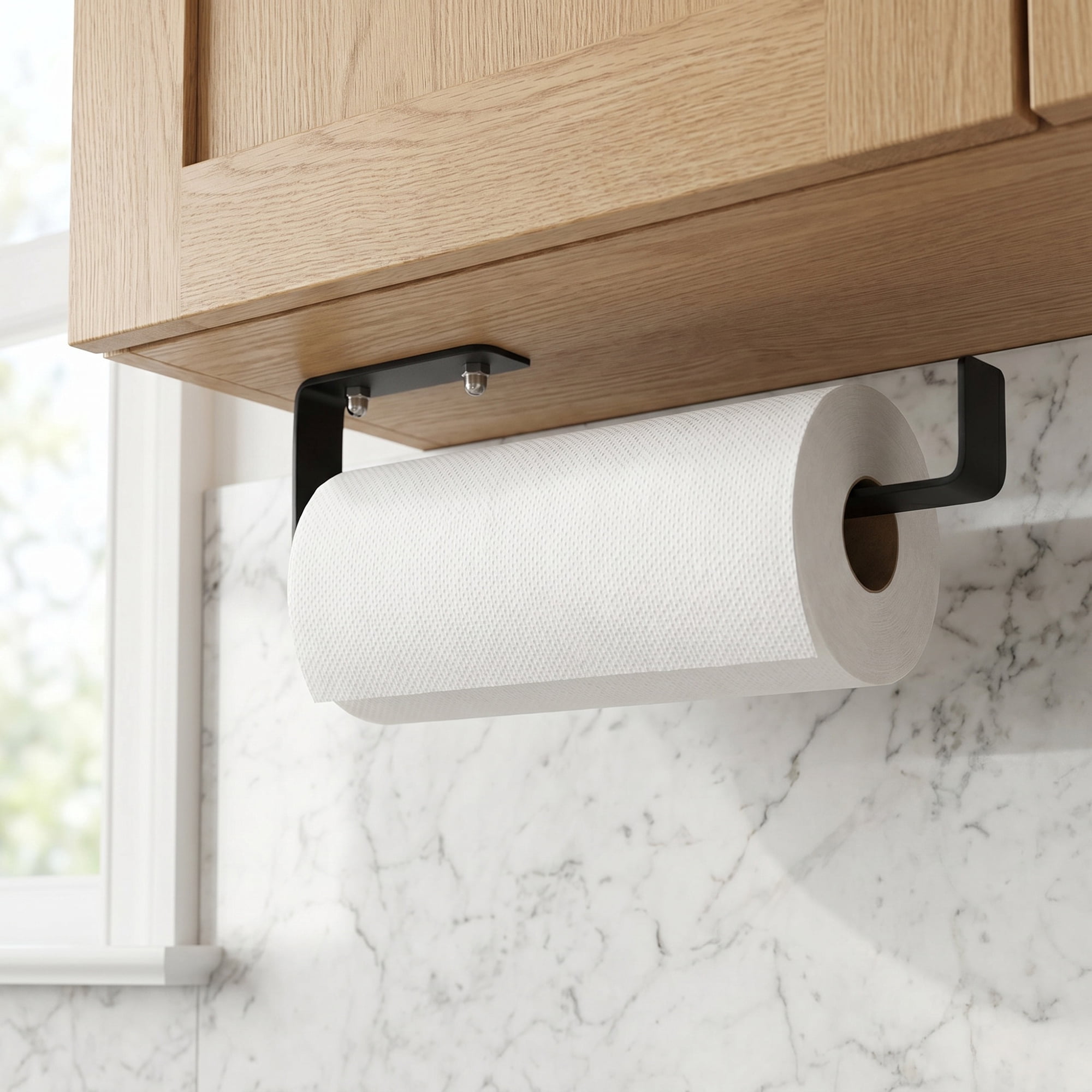 Unique Bargains Stainless Steel Wall Mount Paper Towel Holder Black 12.2x0.8inch