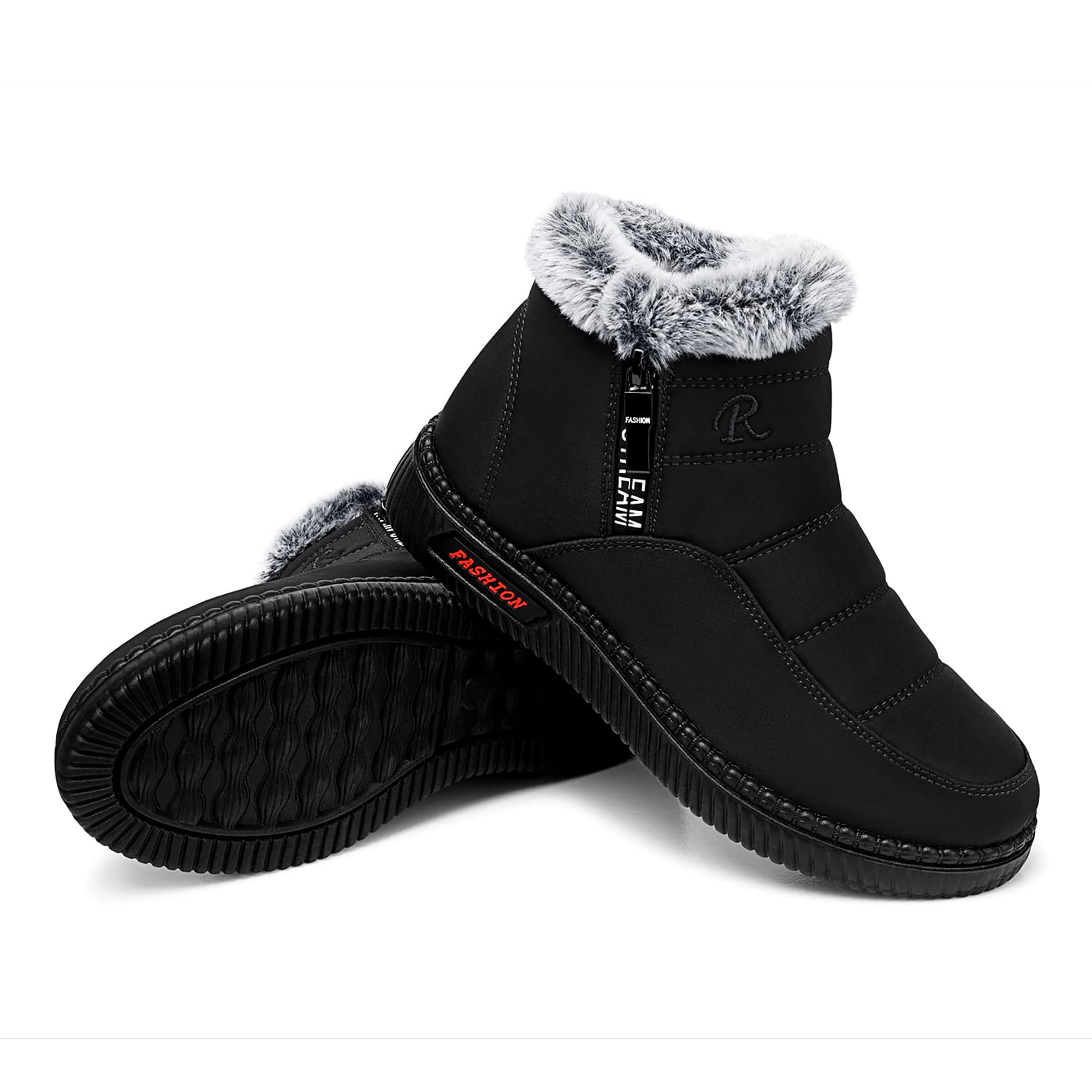 LANREMON Womens Snow Boots Winter Warm Ankle Boot Waterproof Outdoor Faux Fur Lined Shoes for Women Black Hiking Boots Women Waterproof